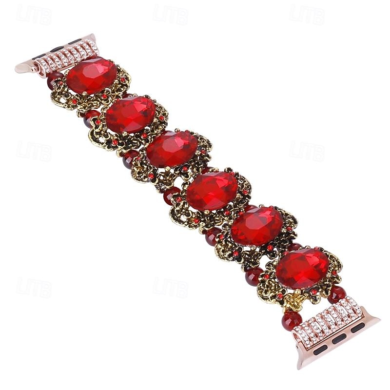 Jewelry Bracelet Compatible with Apple Watch band 38mm 40mm 41mm 42mm 44mm 45mm 49mm Elastic Bling Diamond Beaded Alloy Rhinestone Strap Replacement Wristband for iwatch Ultra 2 Series 9 8 7 SE 6 5 42