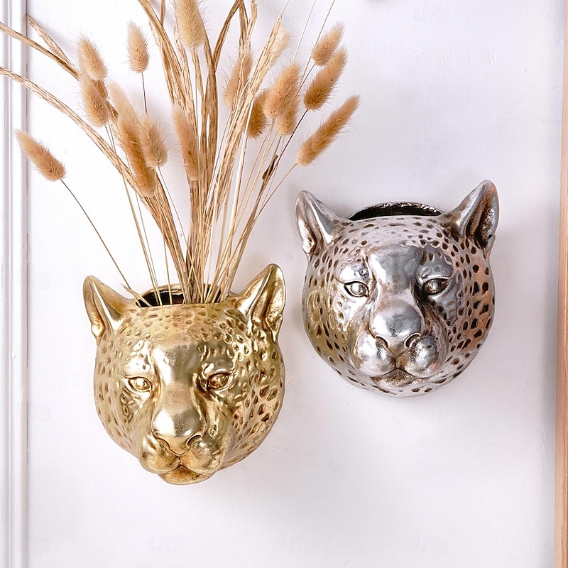 Resin Leopard Head Wall Decor, Dual-Purpose Wall Hanging for Flower Vase & Storage, Creative Cute Animal Sculpture for Home Wall Decoration and Craft Ornament