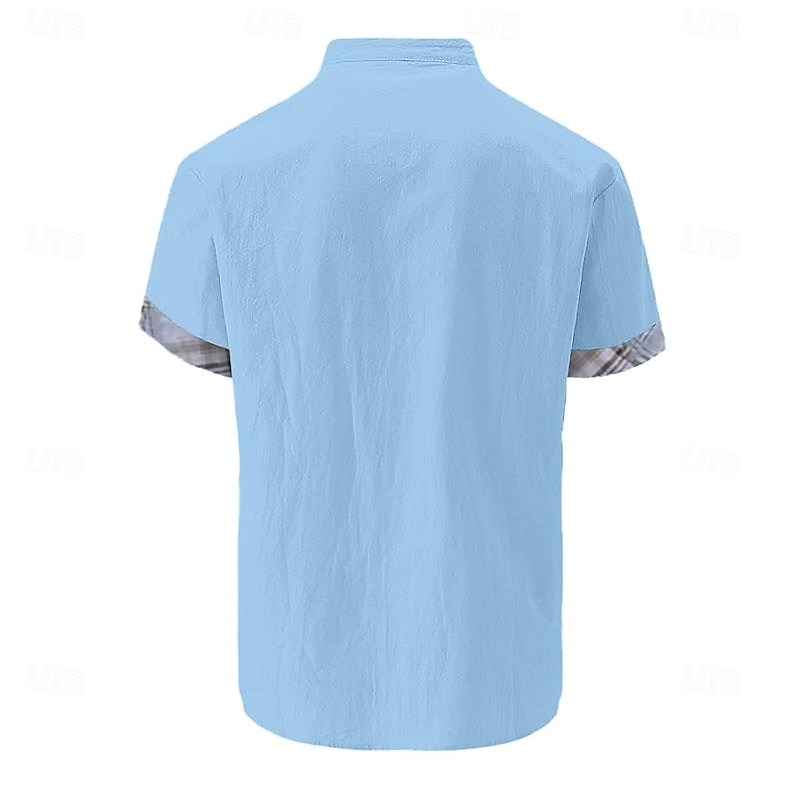 Men's Linen Shirt Summer Shirt Beach Wear Casual Shirt Button Up Shirt Plain Vacation Curise White Blue Green Khaki Short Sleeve Lapel Spring & Summer Clothing Apparel Front Pocket2