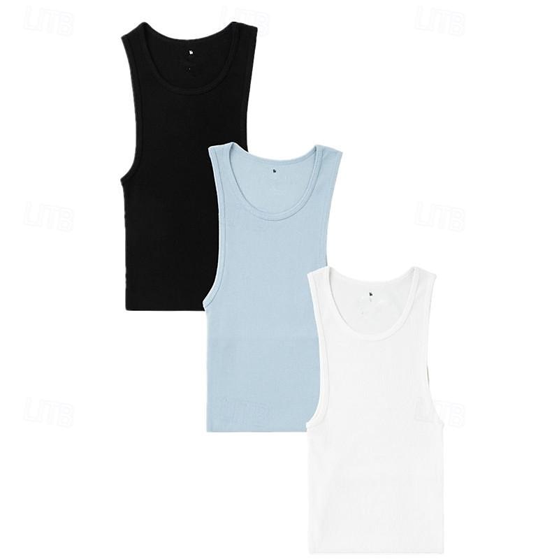 Men's Tank Top Vest Top Undershirt Sleeveless Shirt Sleeveless Crew Neck Spring & Summer Plain Fashion Designer Basic Vacation Street Going out Light Yellow Black White Top Tee for Men 19