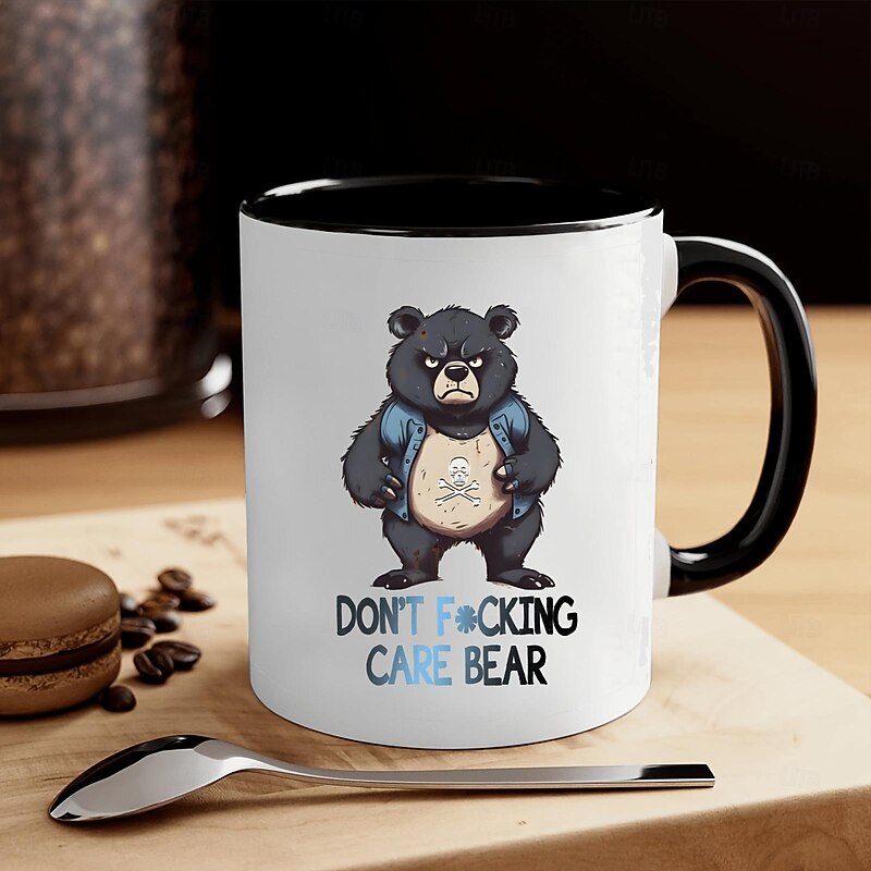 1pc Funny Black Bear Coffee Mug Novelty Coffee Mug Funny Mug Couple Style Funny Coffee Mug Funny Coffee Mug For Friends 11oz Ceramic Mug Summer Winter Drinkware Party Gift Christmas Gift Bir2