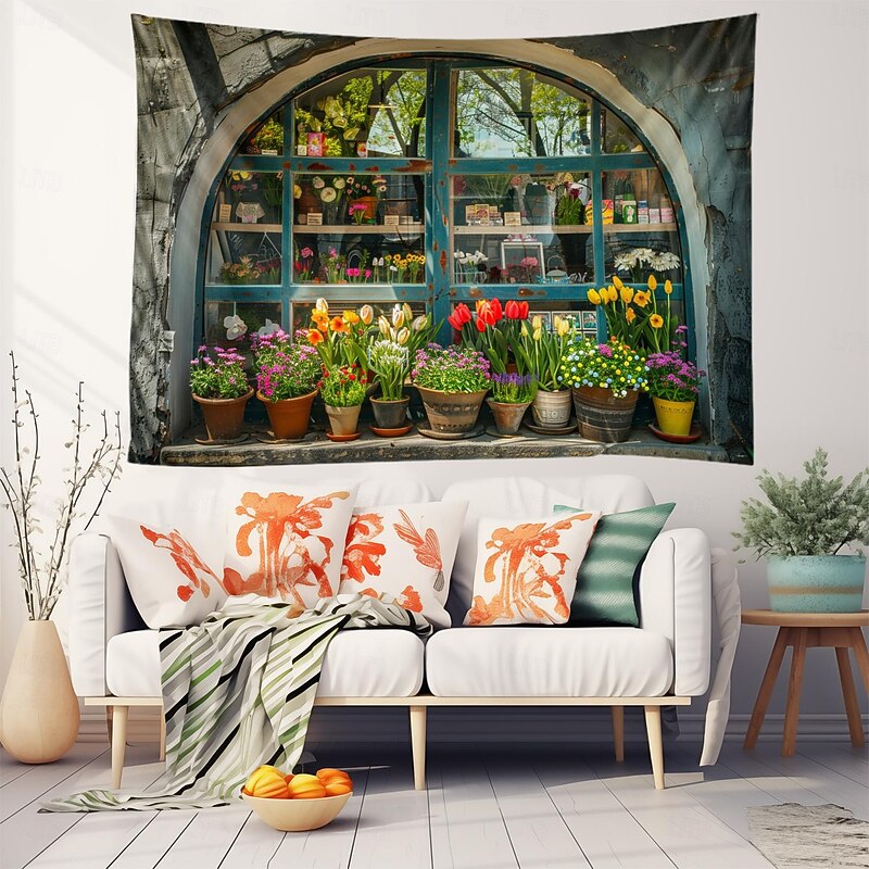 Pottage Farmhouse Hanging Tapestry Wall Art Large Tapestry Mural Decor Photograph Backdrop Blanket Curtain Home Bedroom Living Room Decoration Window View Cottagecore2