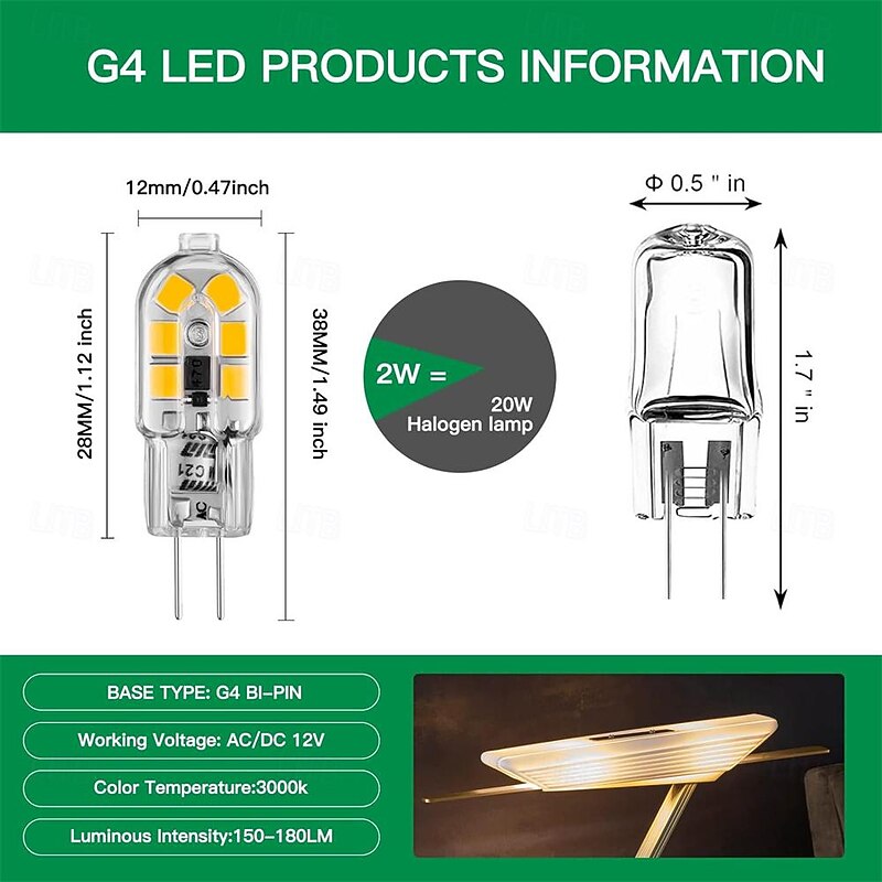 G4 LED Bulb AC/DC12V 220V G4 JC Bi Pin Base 20W Halogen Bulb Replacement Light Bulb for Under Cabinet Range Hood Stove Light Chandelier and Wall Sconces 5pcs4