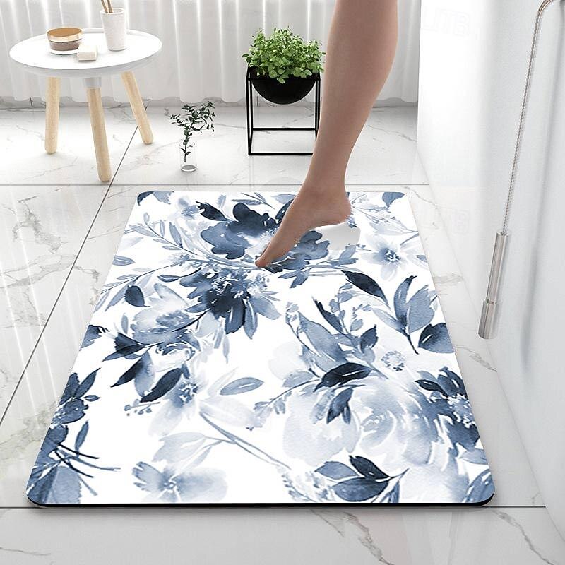 Spike Retro Flowers Bathroom Deco Diatomaceous Earth Bath Mat Soft Mat Rubber Anti-Slip Fast Dry Super Absorbent Thin Bathroom Mat for Under Door - Bathroom Floor Mat Rug Bathtub Front Shower Mat Sink4