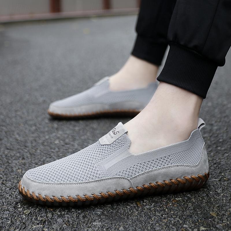 Men's Loafers & Slip-Ons Handmade Shoes Walking Casual Daily PU Breathable Comfortable Beige / White Gray Summer Fall3
