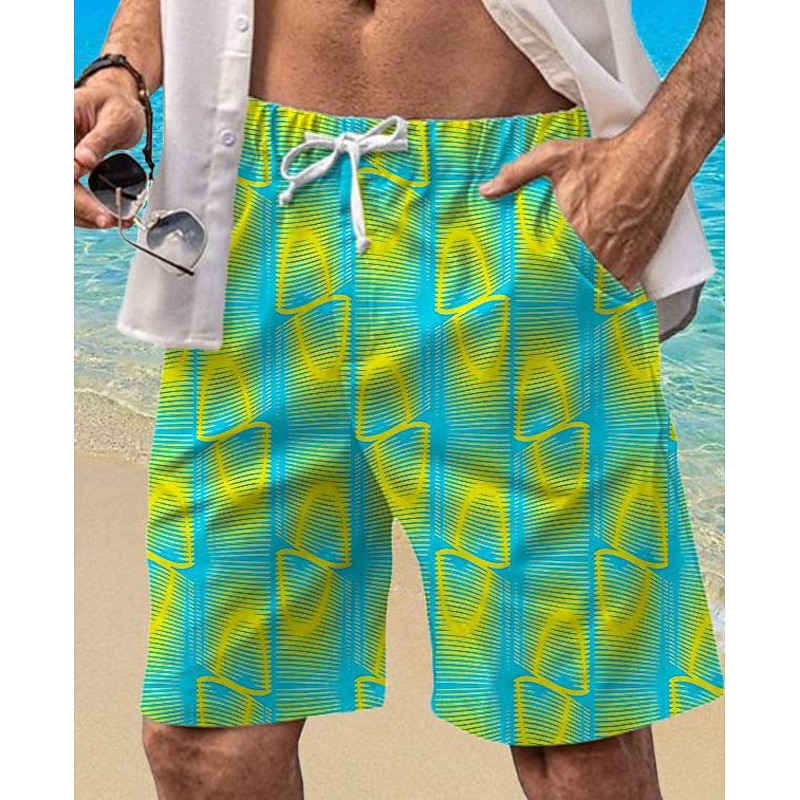 Men's Geometry Gradient Color Swim Trunks Swim Shorts Board Shorts Mid Waist Vacation Hawaiian Holiday Vacation Holiday Beach Drawstring with Mesh lining Elastic Waist Designer Clothing Apparel