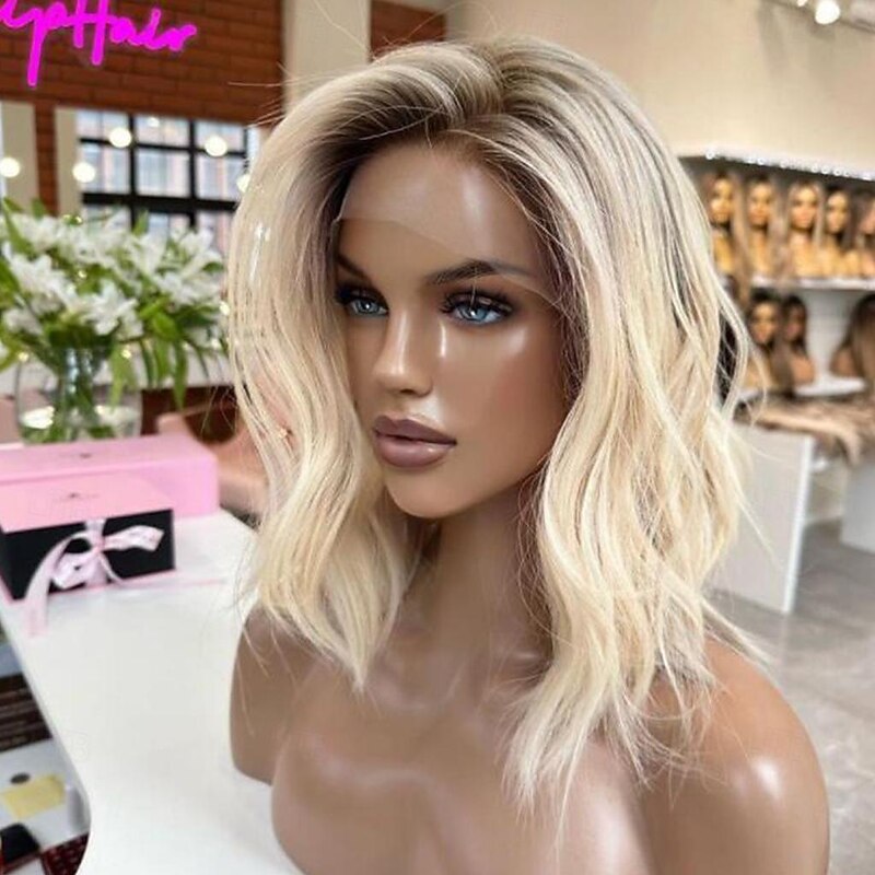 Unprocessed Virgin Hair 13x4 Lace Front Wig Short Bob Brazilian Hair Wavy Multi-color Wig 130% 150% Density with Baby Hair Ombre Hair Glueless Pre-Plucked For Women Short Human Hair Lace Wig4