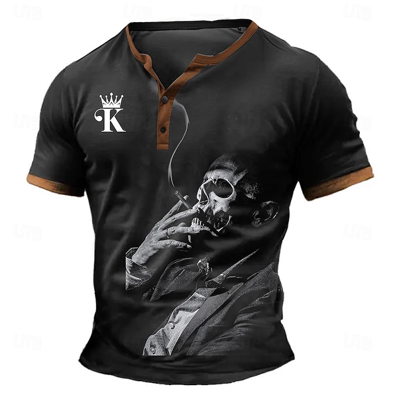 Men's Halloween Graphic Skull Henley Shirt Short Sleeve 3D Print Fashion Designer Comfortable Daily Summer Black Blue Green Henley Henley T-Shirt