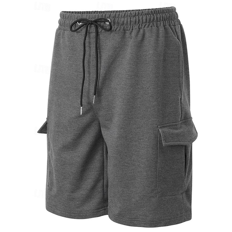 Men's Cargo Shorts Sweat Shorts Shorts Bermuda shorts Drawstring Elastic Waist Multi Pocket Plain Comfort Knee Length Outdoor Casual Daily Fashion Streetwear Black Light Grey Micro-elastic2