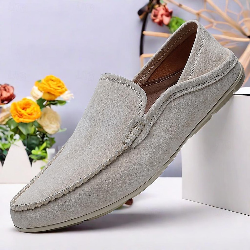 Men's Beige Suede Loafers – Lightweight Casual Slip-On Shoes with Soft Sole for Everyday Comfort