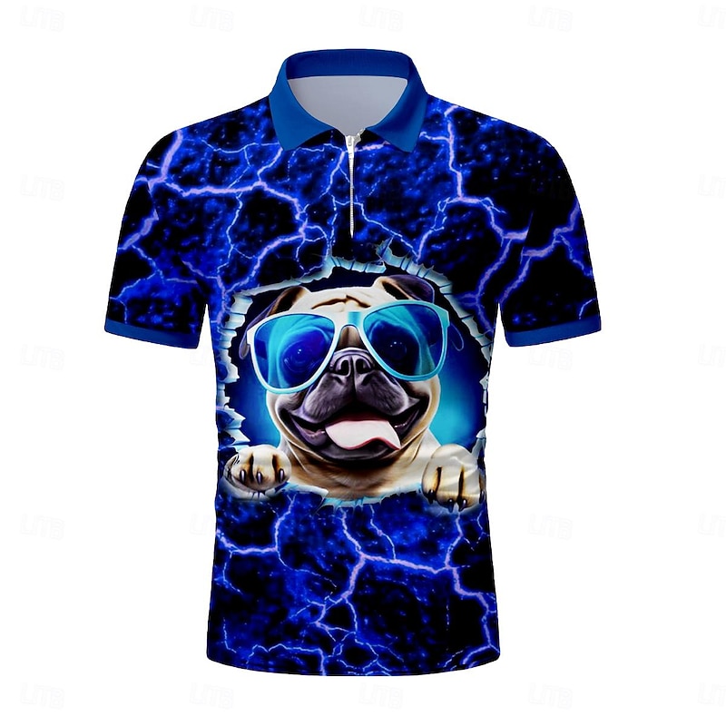 Men's Zip Polo Shirts Golf Shirt Short Sleeve Polo Shirts Collared Shirts Casual Funny Streetwear Vacation Wear Party Outfits 3D Print Quarter Zip Polo Summer Blue / Black Royal Blue Mint Green4