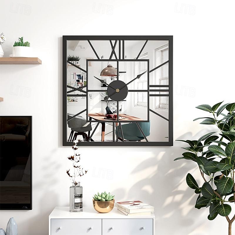 Wall clocks Large Vintage Luxury Wall Clock Metal With Mirror Wall Clock Modern Design Silent Square Clocks Wall Home Decor