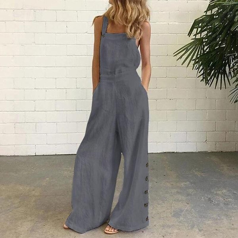 Women's Normal Overall Dungarees Casual Solid Color Sleeveless Sleeveless Bootcut Square Neck Pocket Dailywear Holiday Loose Fit Black White Navy Blue Summer3