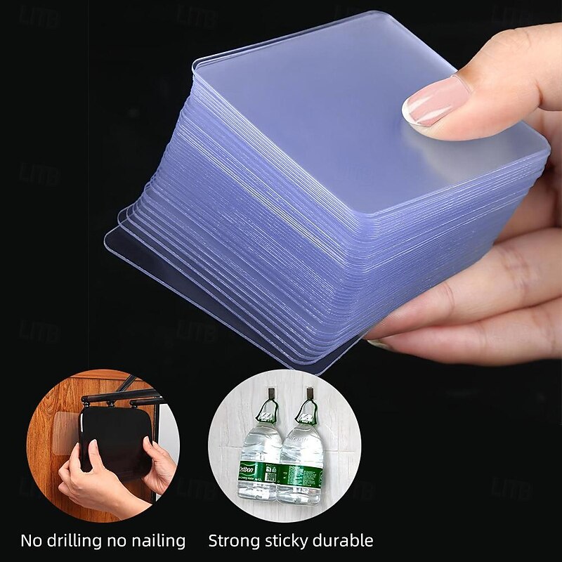 50pcs Strong Adhesive Double Sided Tape Heavy Duty ,Traceless Transparent Tape Removable Strips Sticky Nano Tape,Household, Carpet,Nano Double Sided Tape Picture Hanging Strip, Back to School Gift2