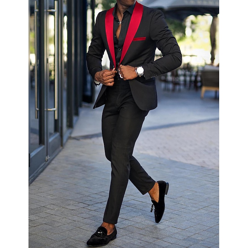 Men's Wedding Party Suits Notch Red Dark Green Fashion Daily Solid Colored Tailored Fit 2 Piece Single Breasted One-button