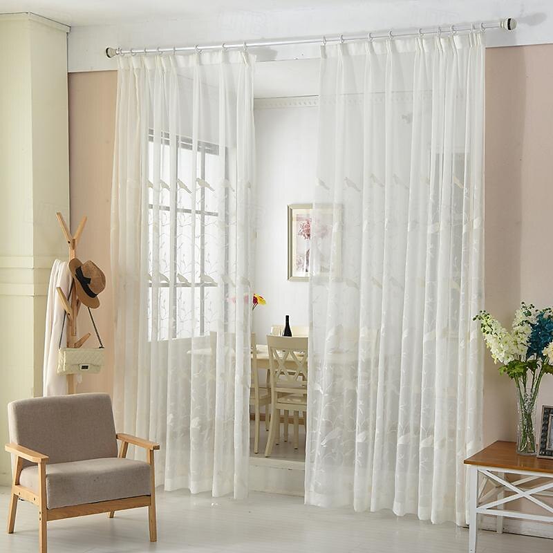 One Panel Minimalist Style Bird Embroidered Gauze Curtain Living Room Bedroom Dining Room Semi Transparent Window Screen2