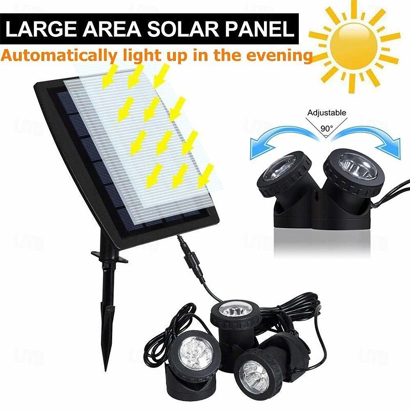 Solar LED Pond Spotlights Submersible Pond Pool Lights with 3 Lamps 18 LEDs Landscape Spotlight Underwater Lights IP68 Waterproof Solar Garden Lights for Pond Garden Fountain Outdoor Lawn Decoration4