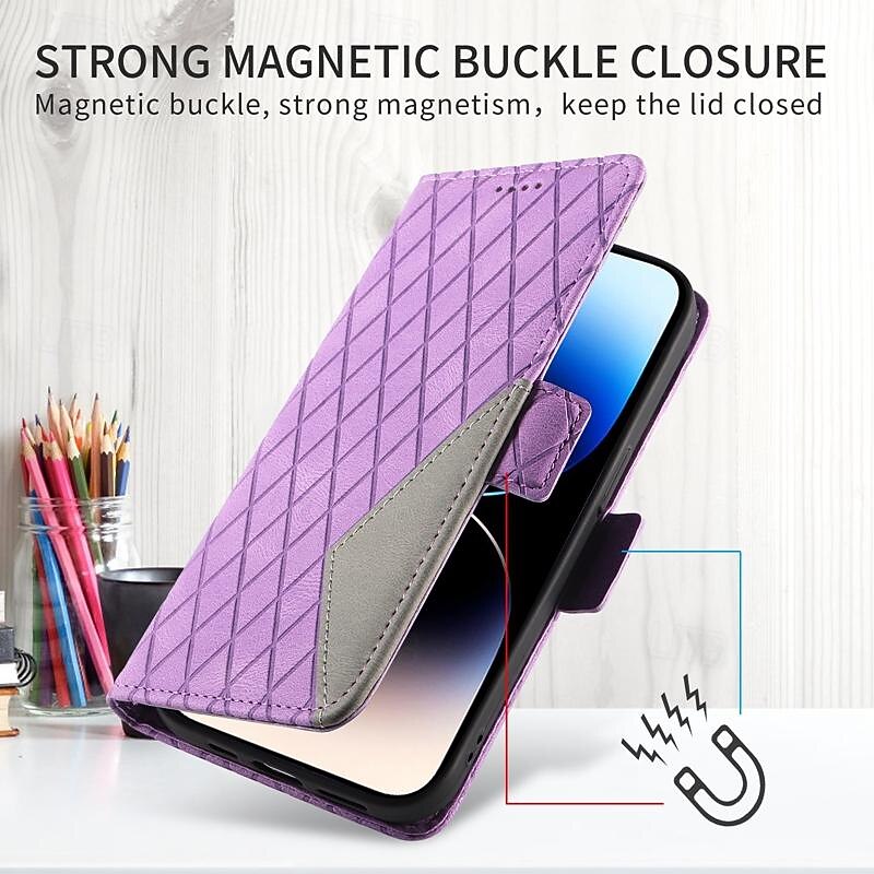 Phone Case For iPhone 16 15 14 Pro Max Plus 13 12 11 Pro Max Mini Wallet Case Magnetic Full Body Protective Kickstand Geometric Pattern TPU PU Leather4