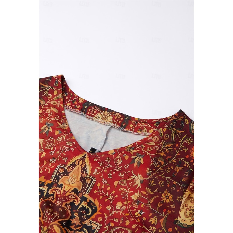 Women's Mini Dress Casual Dress Summer Dress Print Dress Active Fashion Streetwear Outdoor Vacation Daily Regular Fit Floral Short Sleeve V Neck Black White Red Burgundy Summer Spring2