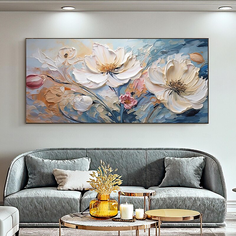 Handmade Original Flower Oil Painting On Canvas Pink Wall Art Decor Thick Texture Blossom Painting for Home Decor With Stretched Frame/Without Inner Frame Painting4