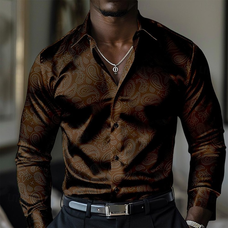 Men's Satin Shirt Dress Shirt Button Up Shirt Paisley Vacation Daily Black Yellow Red Blue Long Sleeve Turndown Fall Spring & Summer Clothing Apparel Button Up2