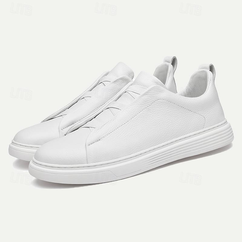 Men's White Leather Slip-On Sneakers – Minimalist Design with Comfortable Sole for Casual Wear2