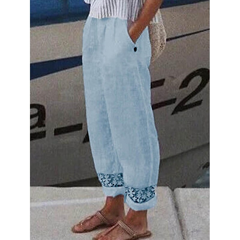 Women's Cotton Linen Pants Pants Trousers Casual Daily Full Length Plain Drawstring Side Pockets Cut Out Breathability Comfortable Inelastic Going out Weekend White Blue Light Grey Gray Summer Spring4