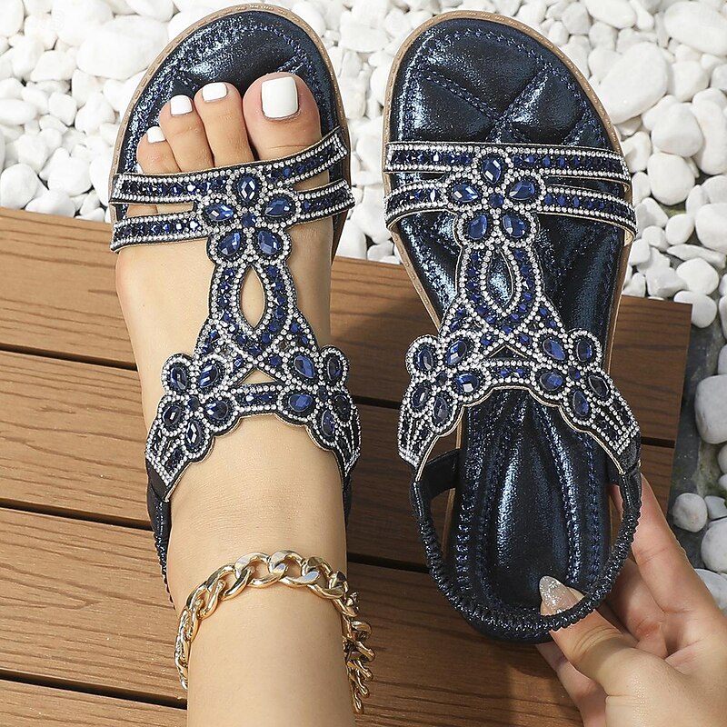 Women's Silver Rhinestone T-Strap Sandals – Boho Flat Wedding Flip Flops for Brides, Beach Ceremonies, and Summer Vacations 31