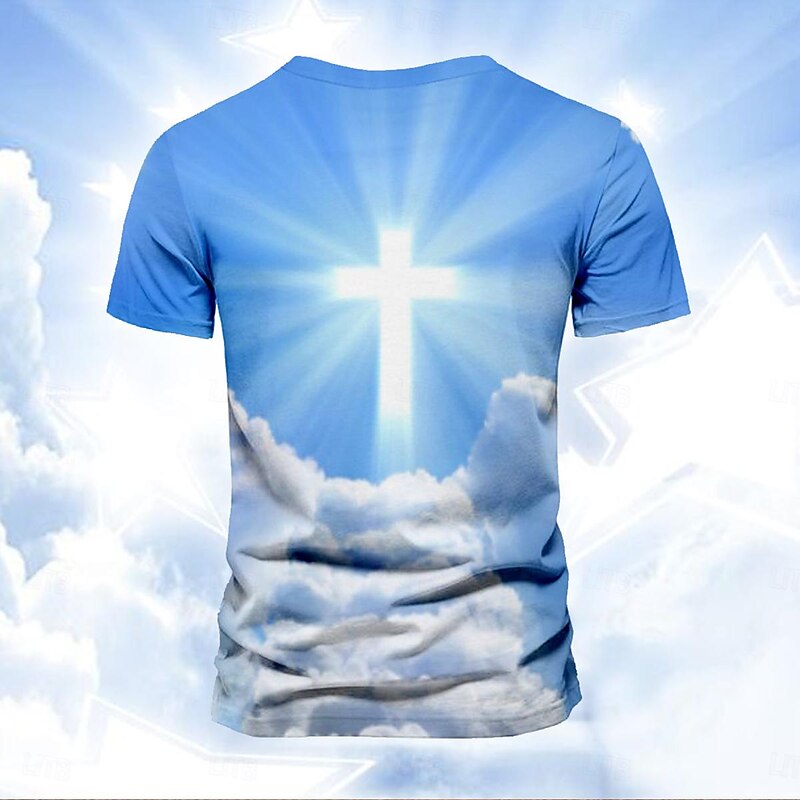 Men's Cross T Shirt Short Sleeve T shirt 3D Print Crew Neck Shirt 3D Print Casual Outdoor Street Blue 3# Blue 2# Blue 1# Summer Spring Clothing Apparel S M L XL XXL 3XL2