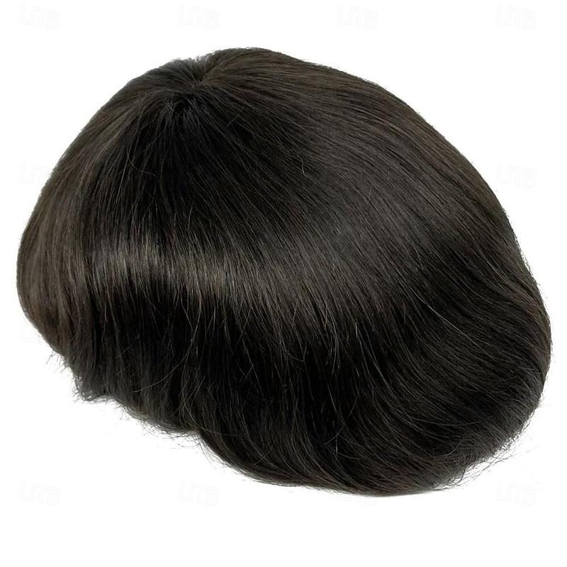 Men Toupee 100% Human Hair Thin Skin Base PU Poly Toupee Hair For Men 8x10 Inch Dark Brown Human Hair2