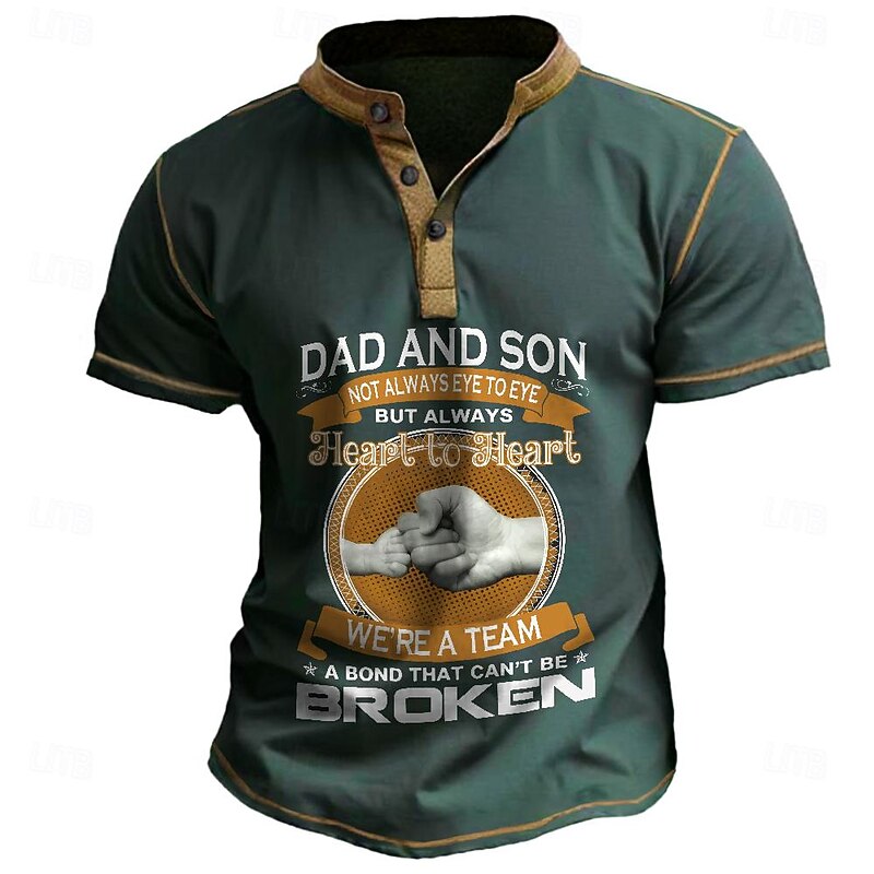 Men's Graphic Letters T Shirt Henley Shirt Papa T Shirt Short Sleeve 3D Print Retro Vintage Casual Sports Outdoor Daily Holiday Spring & Summer Black Blue Green Henley Henley T-Shirt4