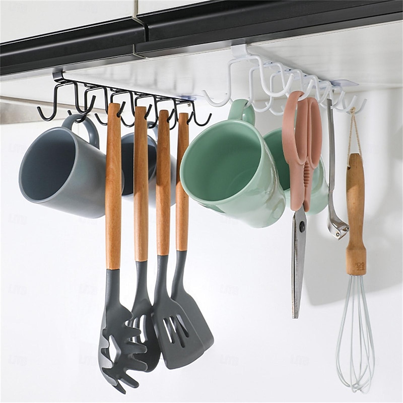 2pcs No-Drill Household Kitchen Cup Racks: Cabinet Hanging Shelves, Suspended Cup Holder Hooks for Organizing and Storing Cups