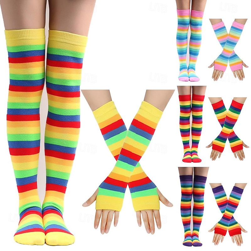 Rainbow Halloween Gloves Socks / Long Stockings LGBT LGBTQ Gay Lesbian Adults' Women's Masquerade Pride Parade Pride Month Easy Halloween Costumes Dress Up2