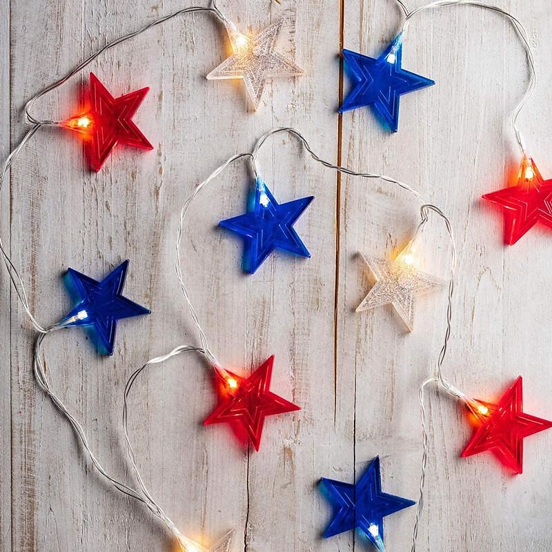 Patriotic 10ft 20LED Star String Lights Decor Independence Day,  Fourth of July LED Star Fairy Lights with Remote Control Red White Blue 8 Modes Battery Powered Holiday Home Party Decoration3