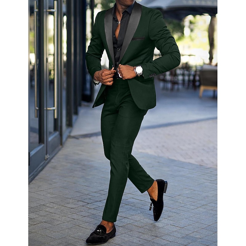 Men's Wedding Party Suits Notch Red Dark Green Fashion Daily Solid Colored Tailored Fit 2 Piece Single Breasted One-button3