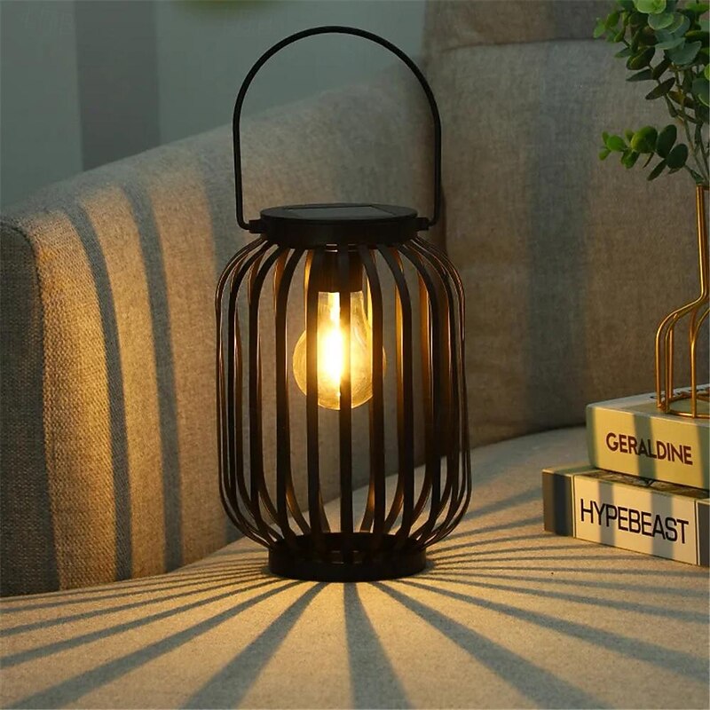 Solar Iron Lantern Outdoor Courtyard Garden Landscape Lantern Decorative Light Waterproof Handheld Hollow Tungsten Wire Lamp 1PC3