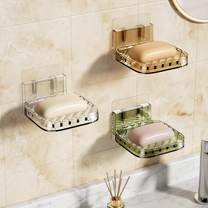 Adhesive Wall-Mount Soap Dish: Creative Large Drainage Soap Box for Bathroom, No Drilling Needed