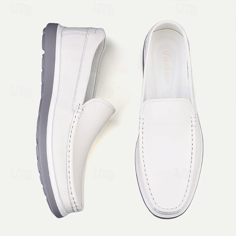 Men's Loafers & Slip-Ons Formal Shoes Dress Shoes Leather Comfortable Slip Resistant Loafer Black White2