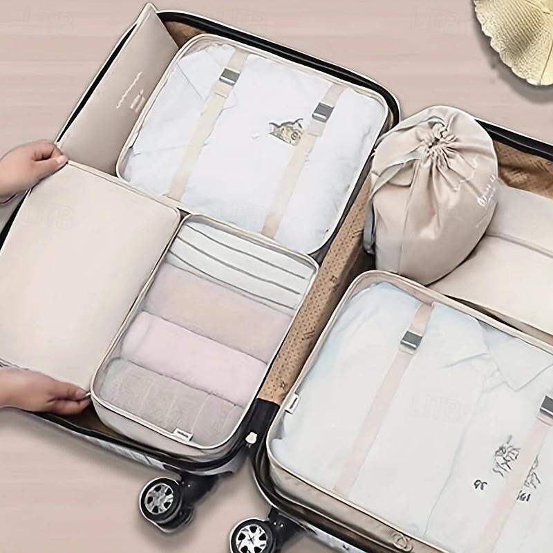 7pcs Set Travel Packing Cubes, Portable Mesh Luggage Storage Bag, Underwear Clothes Organizer Bag With Shoes Bag3