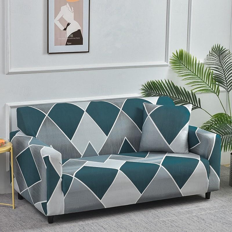 Geometric Color Blocks Sofa Cover Elastic Sofa Slipcover L Shaped Couch Cover Furniture Protector for Bedroom Office Living Room Home Decor