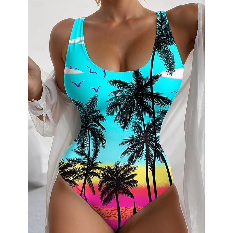 Women's Swimsuits One Piece Swimsuit Tropical Beach Wear Summer Tummy Control Bathing Suits3