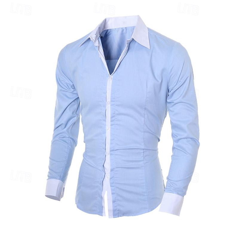 Men's Shirt Dress Shirt Button Up Shirt Color Block Wedding Party Black White Pink Light Sky Blue Long Sleeve Lapel Spring & Fall Clothing Apparel Patchwork2