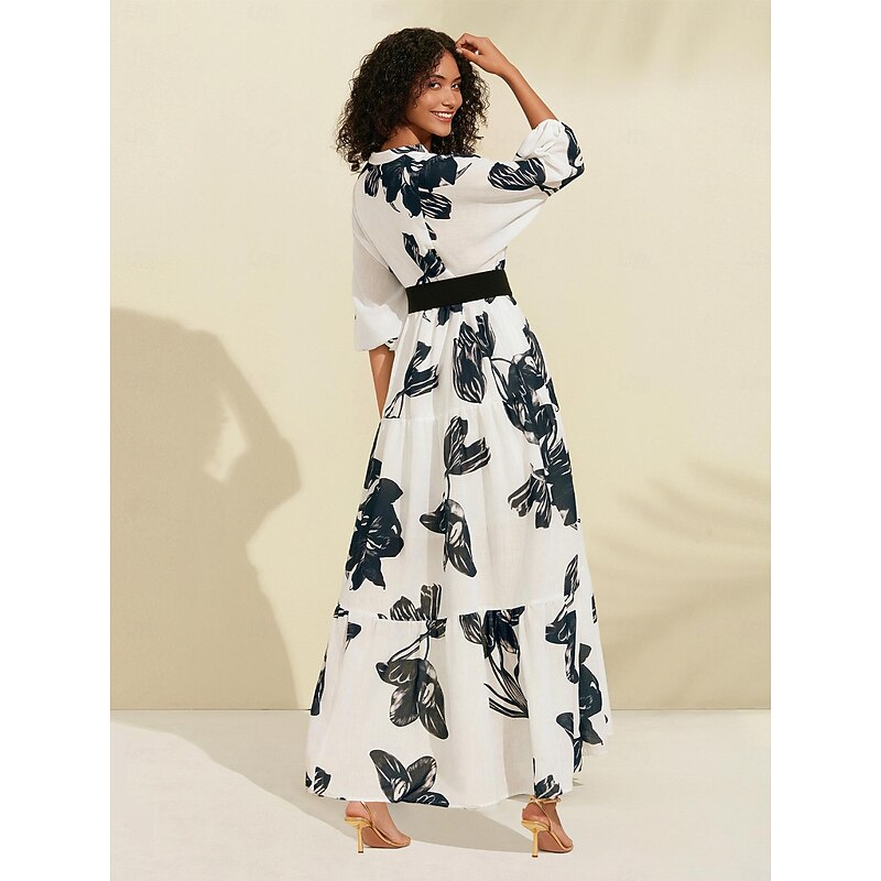 Floral V Neck Belted Maxi Dress2