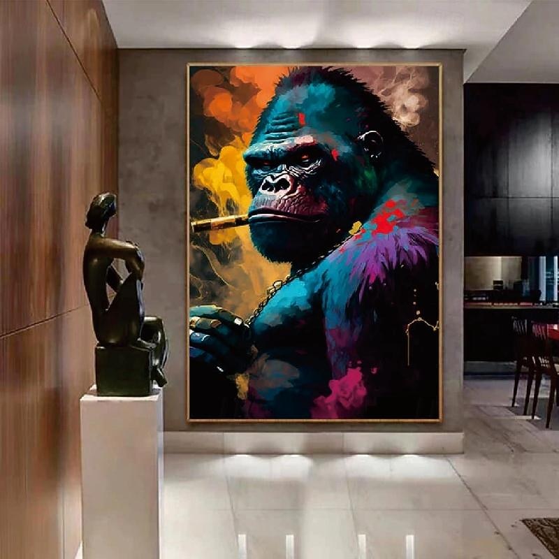 Street art  Oil Painting hand painted  Textured Canvas Art Monkey Animal pop Art painting  Hanmade Monkey Painting Modern artwork for Living Room Wall Decor3