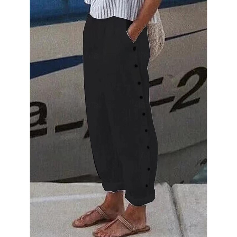 Women's Pants Trousers Casual Daily Long Plain Side Pockets Breathability Comfortable Inelastic Weekend Black White Blue Gray Spring & Summer Regular Fit