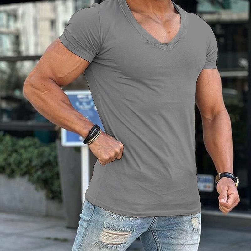 Men's T Shirt Tee Top Short Sleeves V Neck Summer Plain Fashion Designer Basic Classic Style Vacation Street Going out Dark Grey Black White Top Tee for Men4