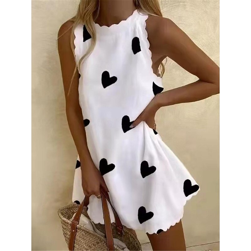 Women's Light Pink Black White Summer Spring Mini Dress Petite Dress White Dress Casual Vacation Daily Loose Fit Floral Graphic Crew Neck2