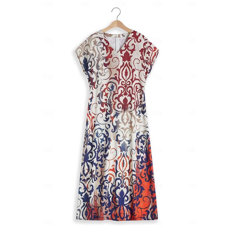 Women's Maxi Dress Casual Dress Shift Dress Floral Outdoor Vacation Daily Regular Fit Short Sleeve V Neck Khaki Summer Spring4