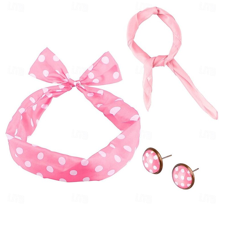 1950s Vintage Inspired Grease Outfits Flare Dress Fancy Dress Women's Date Party & Evening Bachelorette Party Silk Scarf Dress Earrings All Seasons3