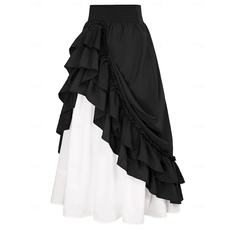 Punk & Gothic Medieval Renaissance Skirt Cosplay Costume Maxi Skirt Solid Colored Fancy Dress Women's Celtic Pirate Fantasy Halloween Carnival Masquerade Carnival Casual Daily Adults' Skirt2